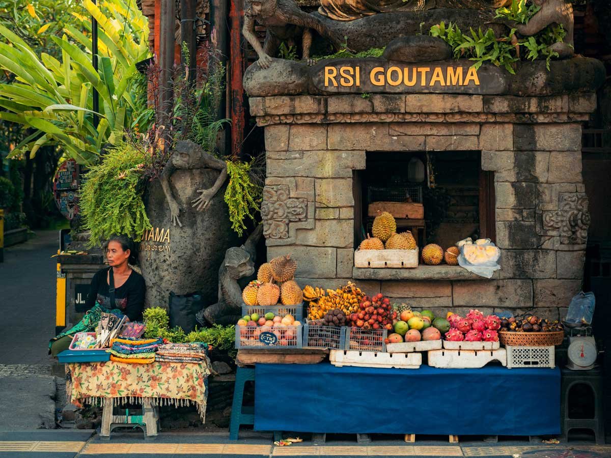 Stalls of textiles and handmade crafts at Ubud Art Market